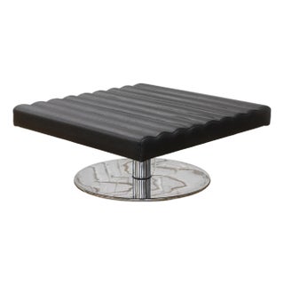 Pair of Black Leather Polished Chrome Modern Swivel Ottomans Minotti Style For Sale