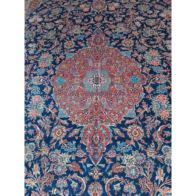 Late 20th Century Persian Hand-Knotted Rug – Rich Navy Field With Intricate Floral Medallion For Sale - Image 4 of 7