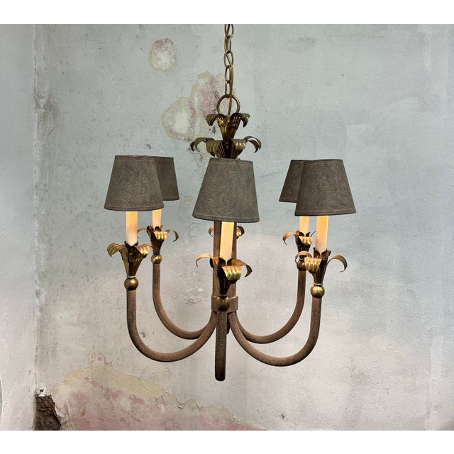 Vintage Palm Frond Chandelier Iron and Brass For Sale - Image 4 of 8