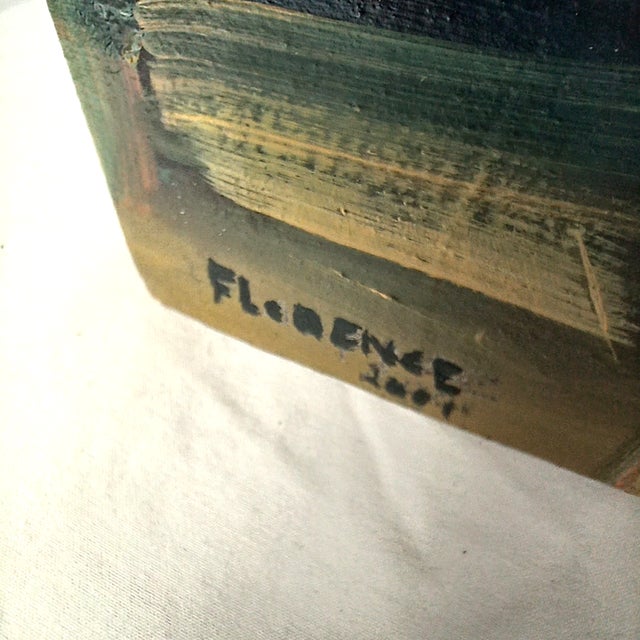 Red Florence Alfano McEwin Oil Painting Titled "Sing?" 2001 Signed Birds in Gold Cage For Sale - Image 8 of 10