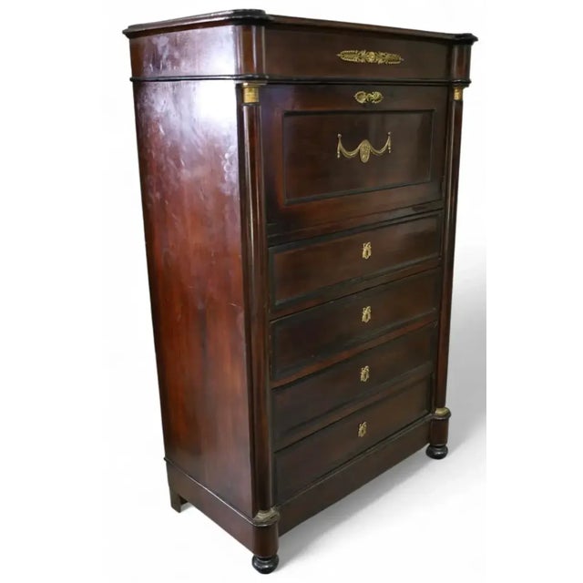 Traditional Antique 19th C Empire Mahogany & Gilt Bronze Drop Front Desk Secretary For Sale - Image 3 of 4
