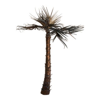 Large 1970s Artist-Made Copper and Brass Palm Tree Wall Sculpture For Sale
