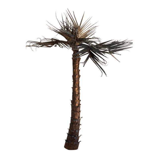 Large 1970s Artist-Made Copper and Brass Palm Tree Wall Sculpture For Sale