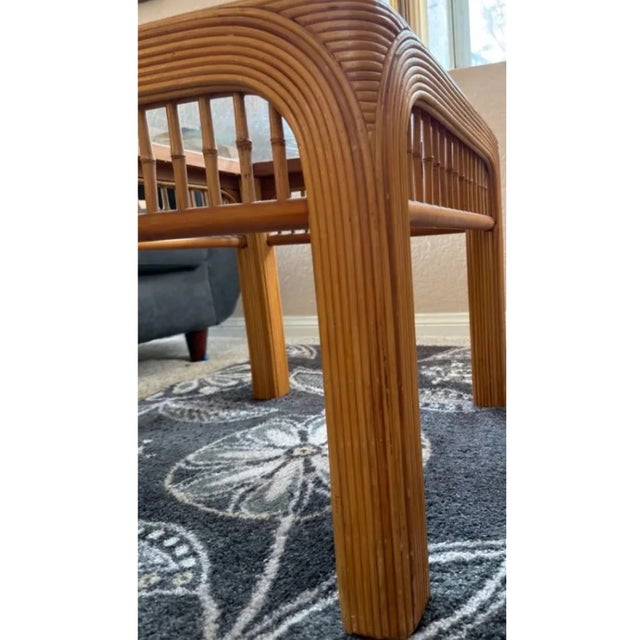 1960s Mid-Century Pencil Reed Rattan Side Table With Glass Top For Sale In Los Angeles - Image 6 of 10