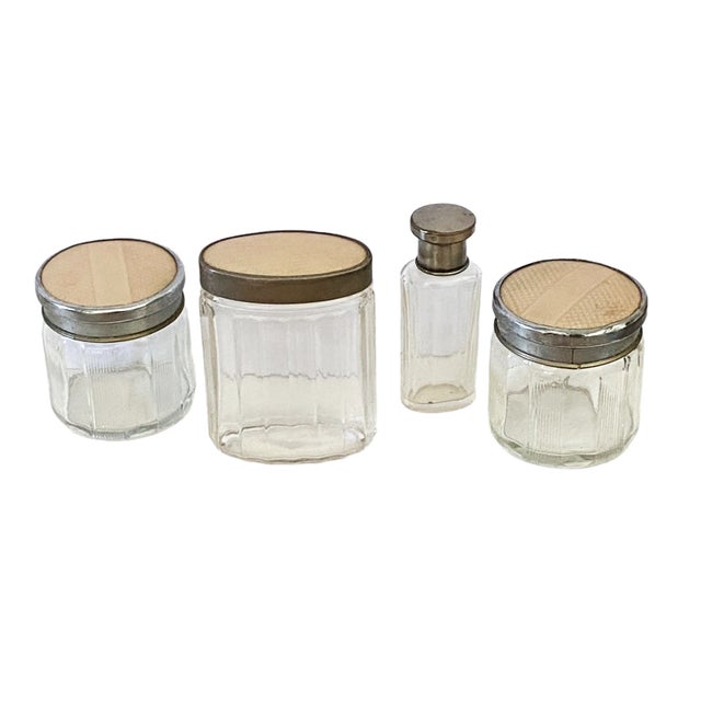 Glass Vintage Early 1900s Set of Four French Glass Vanity /Dresser Containers W/ Lids For Sale - Image 7 of 7