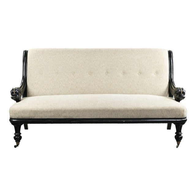 19th Century French Empire Style Sofa with Cream-Colored Upholstery For Sale