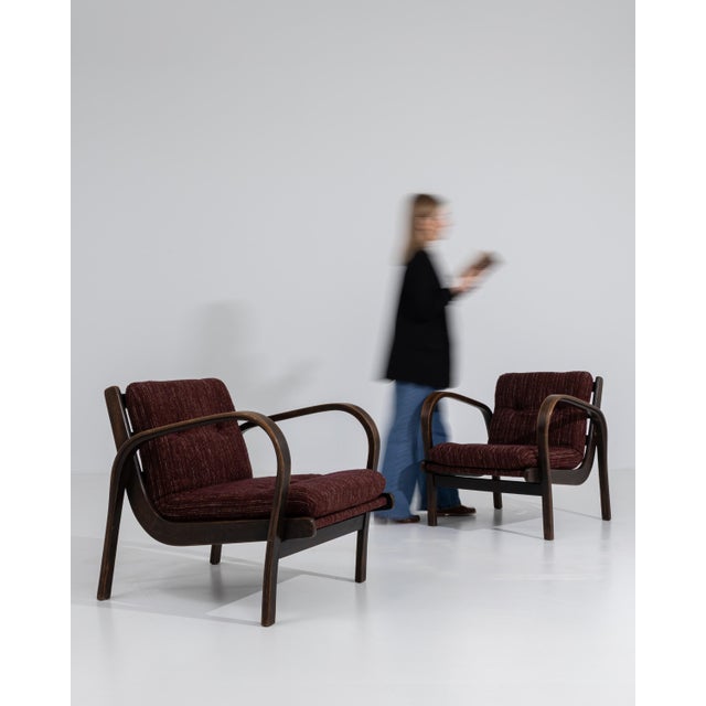 Pair of Mid-Century Bentwood Upholstered Armchairs by Kozelka And Kropacek H-237 For Sale - Image 10 of 15