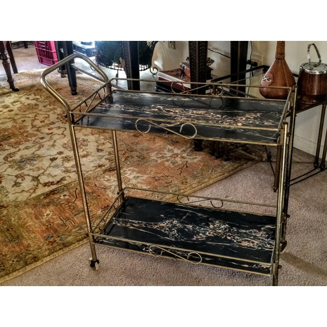 MidCentury Modern Brass & Marble Rolling Bar Cart Chairish