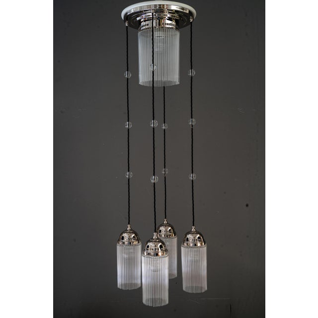 Art Deco Nickel Chandelier with Glass Sticks, 1920s For Sale - Image 11 of 18
