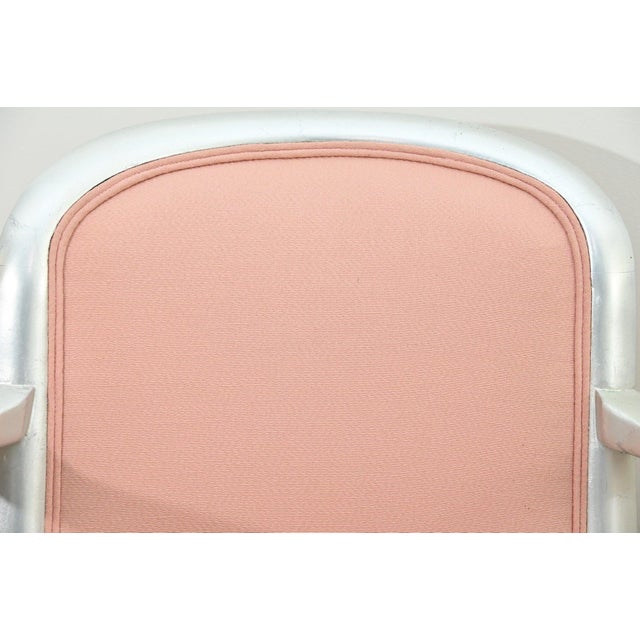 Late 20th Century Late 20th Century Set of Four Ss Normandie–Style Dining Armchairs — Silver-Painted Art Deco Chairs With Blush Upholstery For Sale - Image 5 of 6