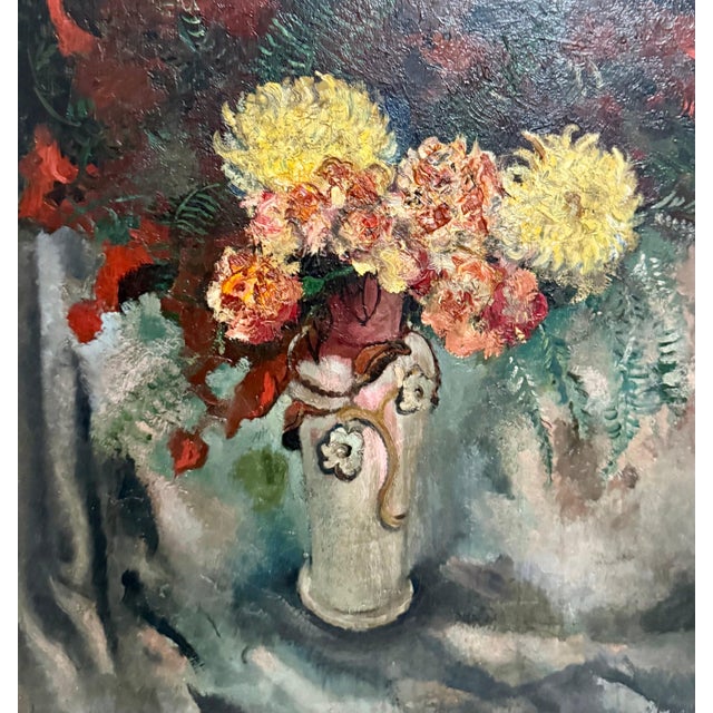 Nicolai Cikovsky, Large Modernist Oil Painting Wild Flowers in Vase WPA Artist Nicolai Cikovsky For Sale - Image 13 of 18