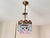 1960s Vintage Brass Crown Chandelier With Hand-Painted Pink and Ice Blue Crystal Prisms For Sale - Image 5 of 17