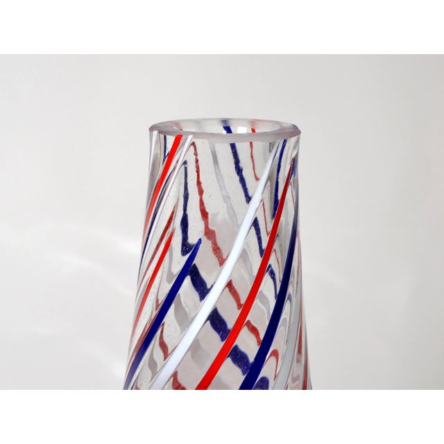 Marked Italian Blown Murano Decorative Vase Swirls of Red, White & Blue Color For Sale In Miami - Image 6 of 13