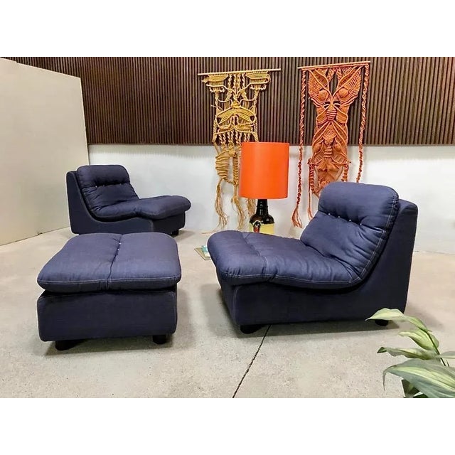German Modular Lounge Chairs and Ottoman Set, 1960s, Set of 3 For Sale - Image 11 of 18