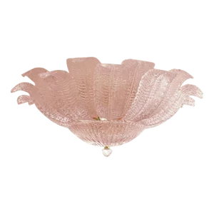 Contemporary Venetian Pink Graniglia "Leafs" Murano Style Glass Flush Mount