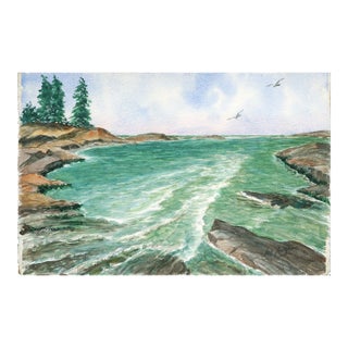 1960s "Tide Pool Runoff" Seascape Watercolor by Joseph Yeager For Sale