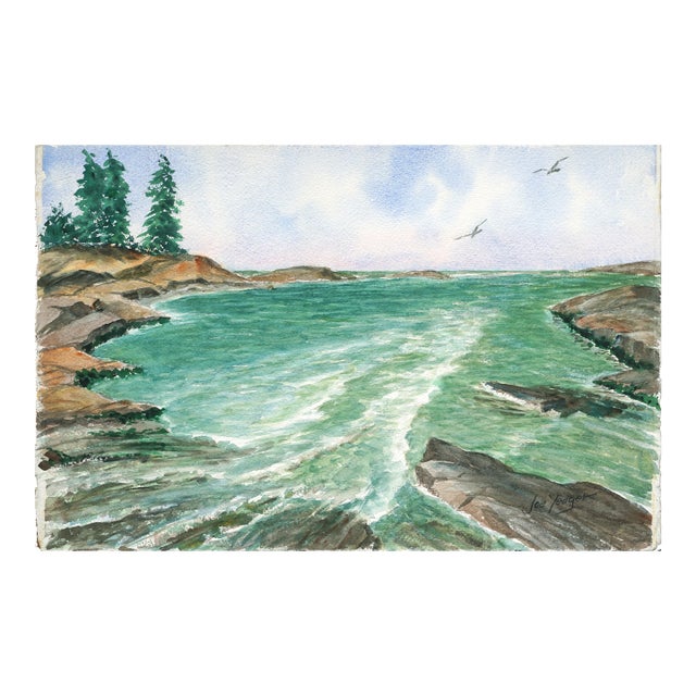 1960s "Tide Pool Runoff" Seascape Watercolor by Joseph Yeager For Sale