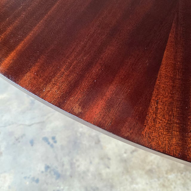82" Thomas Pheasant for Baker Furniture Mahogany Sunburst Pedestal Dining Table For Sale - Image 12 of 13