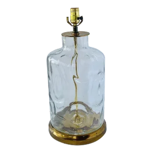 Vintage Large French Cylindrical Bubble Glass With Brass Accents Table Lamp