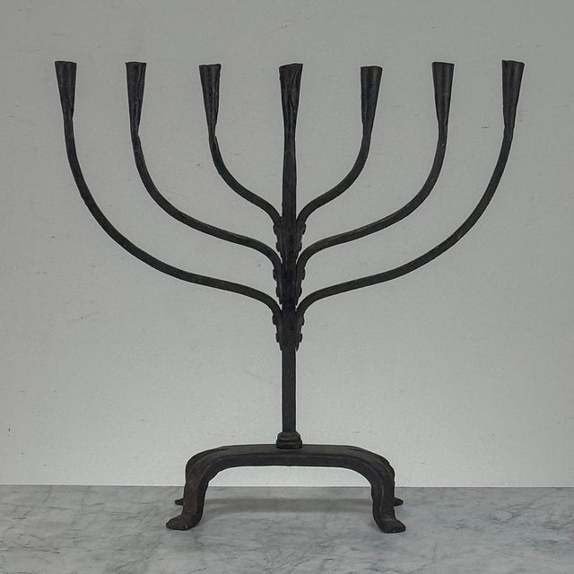 Mid-Century French Brutalist Hand-Forged Iron Seven-Light Candelabrum For Sale - Image 4 of 16