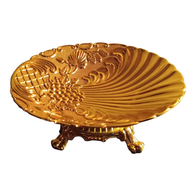 1970s Gold Plated Brass Pedestal Bowl For Sale