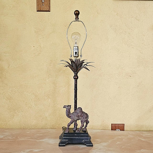 Berman Camel Table Lamp With Palm Motif Stem, Bronze-Tone Desert Safari Accent Lamp, 29"h For Sale - Image 9 of 18