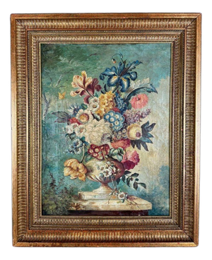 Floral Still Life, 19th Century, Oil Painting on Canvas, Framed