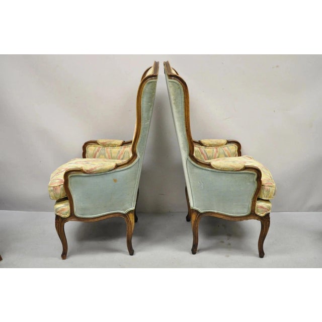 Vintage French Country Provincial High Back Walnut Arm Chairs (A) - A Pair For Sale - Image 12 of 12