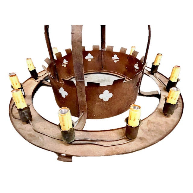 Vintage Round Iron Quatrefoil Chandelier For Sale - Image 14 of 18