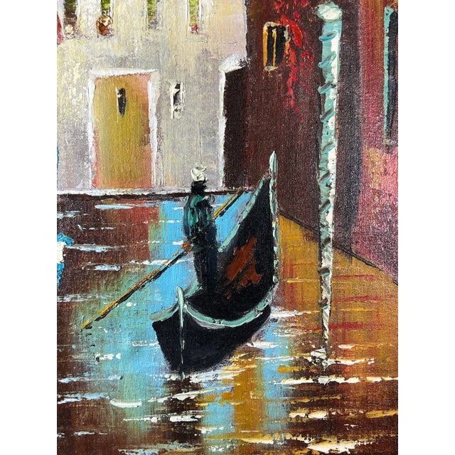 1970s Impasto Painting of Gondolier, Framed For Sale - Image 4 of 7