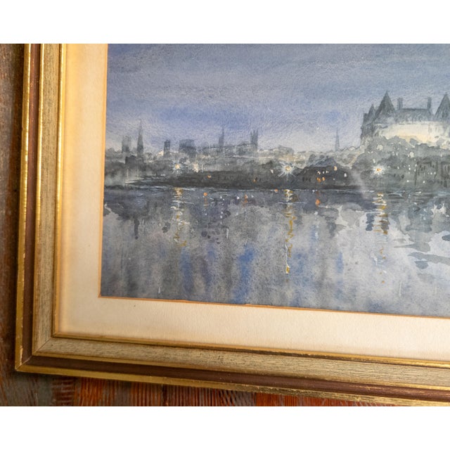 Blue Mid-Century Night Landscape of Fantasy Albany New York Skyline For Sale - Image 8 of 12