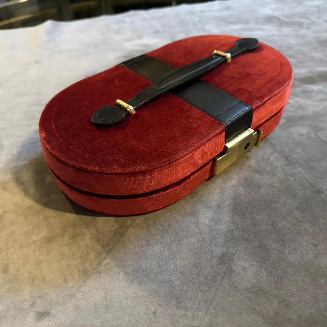 1970s 1970s Velvet and Leather Italian Travel Jewelry Box For Sale - Image 5 of 12