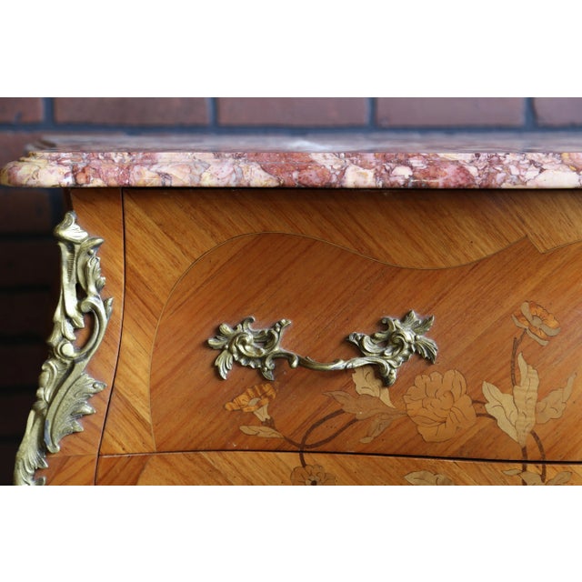Antique French Louis XV Marble Top Bombe Chest For Sale - Image 6 of 8