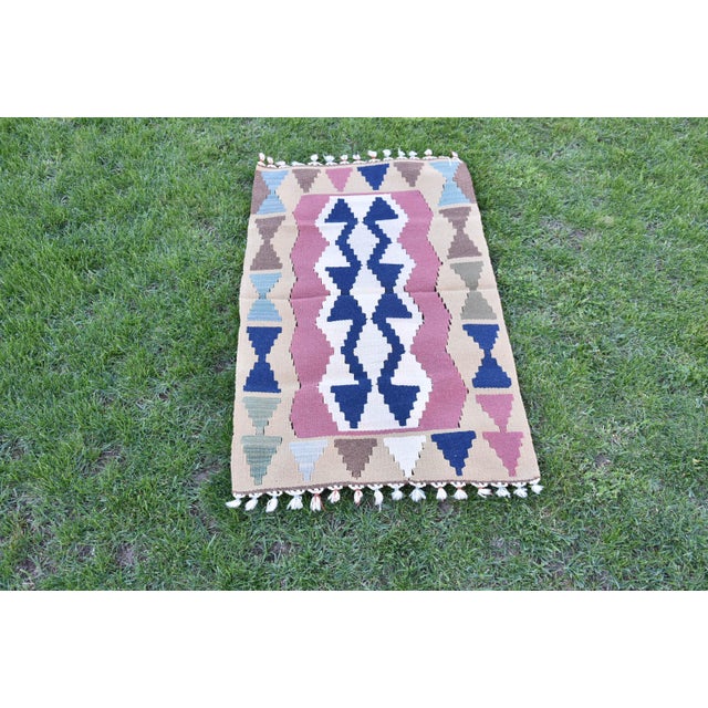 1980s Rustic Blue Flamestich Kilim For Sale - Image 4 of 7