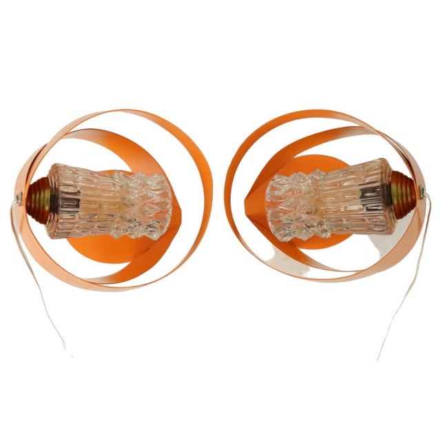 Metal Vintage Orange Table Lamps in Molded Metal, 1960s, Set of 2 For Sale - Image 7 of 11