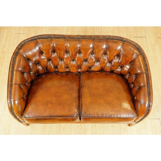 Whiskey Brown Hand-Dyed Leather 2-Seater Sofa, 1940s For Sale - Image 4 of 12