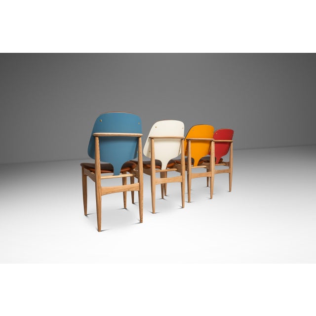 Mid-Century Modern Rare Set of Eight (8) Mid-Century Modern Multi-Colored Dining Chairs by Elliots of Newbury After Arne Vodder, England, C. 1960's For Sale - Image 3 of 18