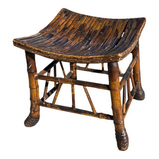 19th Century Victorian Aesthetic Burnt Bamboo Stool or Ottoman For Sale