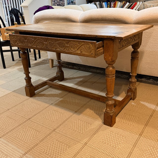 19th Century Antique Writing Desk With Carved Drawer For Sale - Image 5 of 13