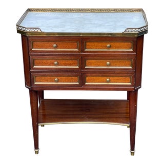 Antique Directoire Bronze Gallery Marble Top Mahogany Nightstand Side Table For Sale