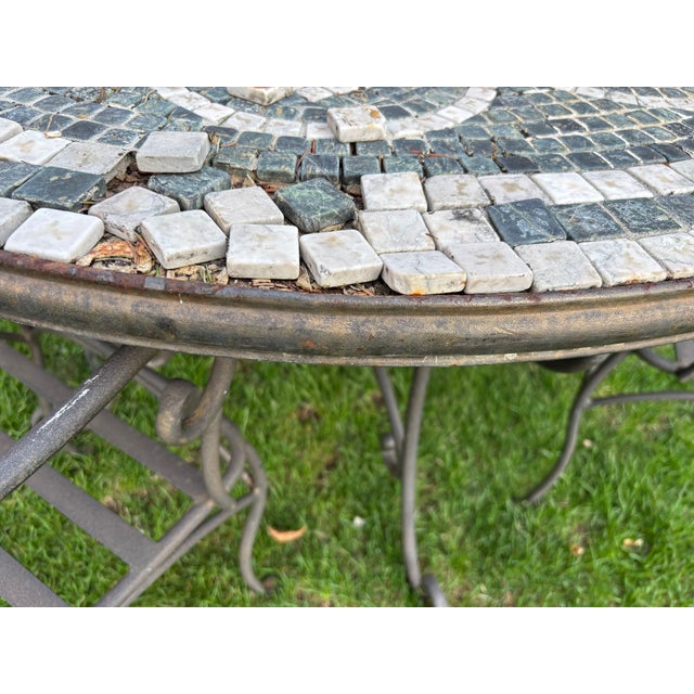 Metal Patio Set Tile Top Table and 4 Chairs Wrought Iron For Sale - Image 7 of 13