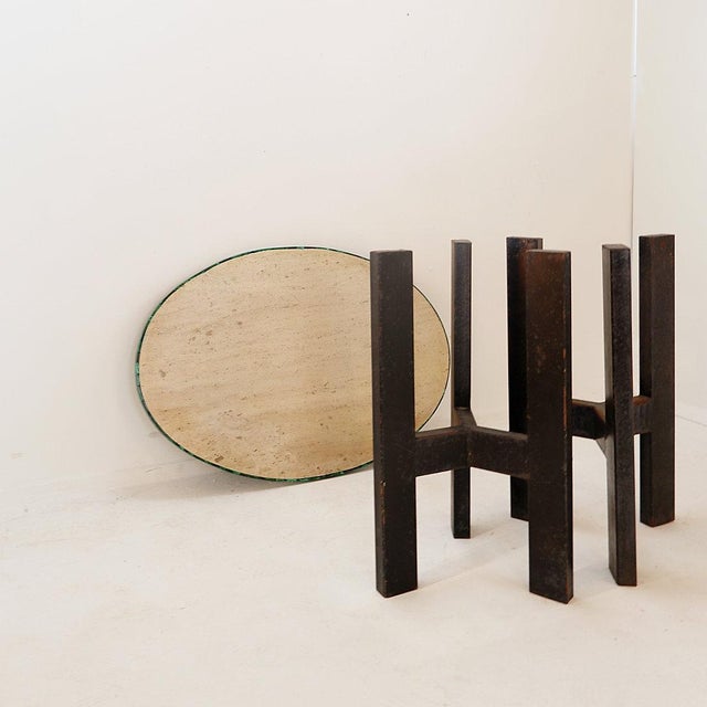 Console table with malachite top and double tripod legs in black metal ADO CHALE style - Industrial base Dimensions: 96 x...