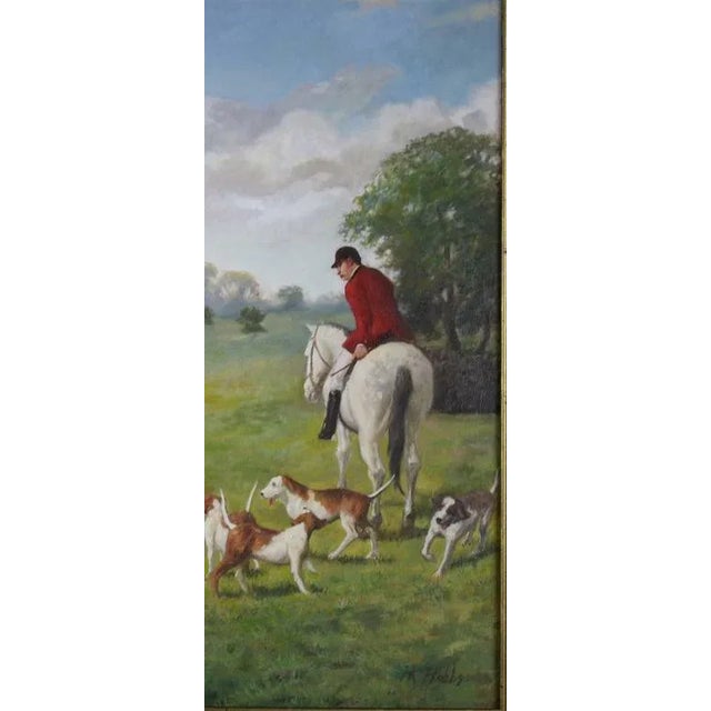Mid 20th Century The Fox Hunt English Sporting Oil on Canvas Signed HK Hobbs For Sale - Image 5 of 5