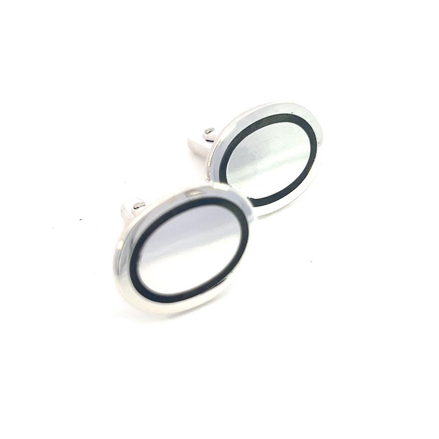 1990s Pair of Tiffany & Co Estate Mens Silver & Blue Enamel Cufflinks Silver For Sale In New York - Image 6 of 11