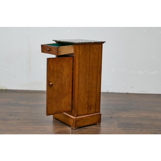 French Circa 1900 Walnut Small Cabinet with Marble Top and Single Door Storage For Sale - Image 9 of 12
