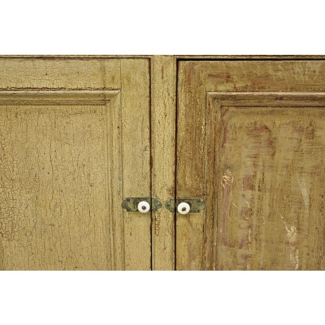Antique French Country Farmhouse Beige Distressed Paint Kitchen Cupboard Cabinet For Sale - Image 12 of 13