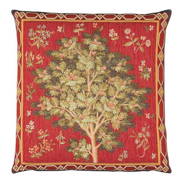 Oak Tree Tapestry Cushion With Feather Filler - 46x46cm (18"x18") For Sale