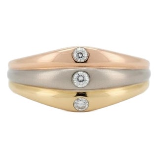 Cartier Three-Tone Gold Ring - 18k Trinity Style With 3 Diamonds, Size 5.75 For Sale