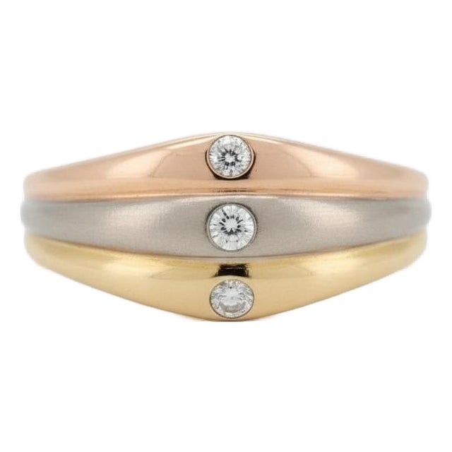Cartier Three-Tone Gold Ring - 18k Trinity Style With 3 Diamonds, Size 5.75 For Sale