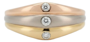 Cartier Three-Tone Gold Ring - 18k Trinity Style With 3 Diamonds, Size 5.75
